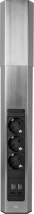 Produktbild Bachmann CASIA 2 3x Steckdose 1x USB-Charger A/C (932.006) Edelstahl-Optik, lang (3 x, CEE 7/3, 2 m)