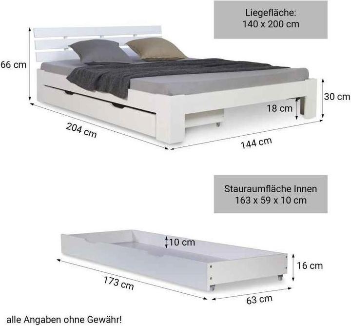 Produktbild Homestyle4u Holzbett mit Bettkasten & Lattenrost (140 x 200 cm)