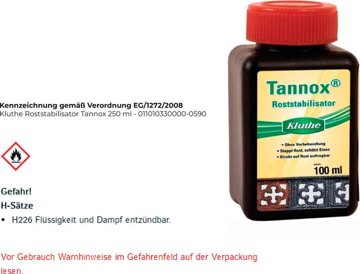 Produktbild Kluthe Roststabilisator Tannox, 250 ml (250 ml, grau-schwarz)