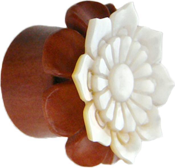 Star Piercing Flared Plug Perlmutt Lotusblume aus Sawo Holz (Organisch, ohne Messing, Mineralisch)