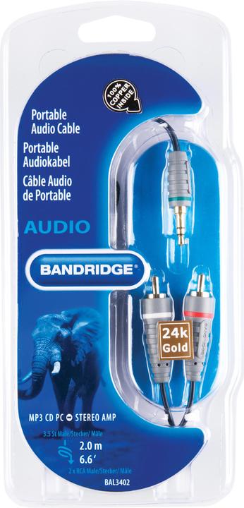 Actual product image Bandridge BLUE 3.5mm stereo jack - Stereo RCA (2 m, 3.5mm jack (AUX), Cinch)