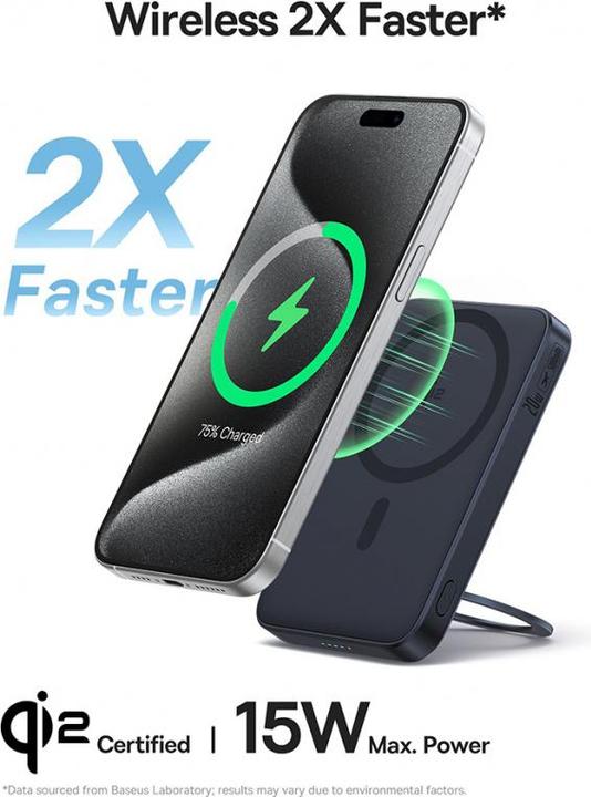 Actual product image Baseus magnetic powerbank with stand PicoGo Qi2 5000mAh 20W (5000 mAh, 20 W, 18.50 Wh)