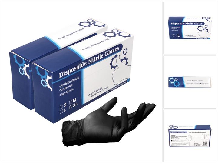 Produktbild Tool Brothers Nitril Einweg Handschuhe Schwarz / Black 200 Stück Grösse XL / Extra Large - nicht Steril (XL)