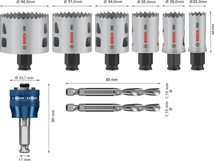 Actual product image Bosch Professional Zubehör PRO Multi Material PC Plus hole saw set, 9 pcs. (35 mm, 22 mm, 29 mm, 64 mm, 44 mm, 51 mm)