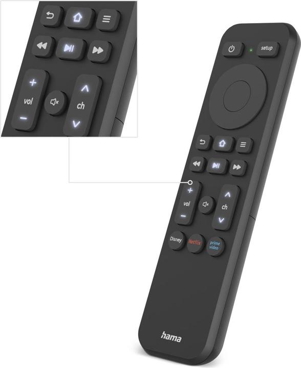 Image du produit Hama Télécommande, f. TV + bouton Netflix, Prime Video, Disney+, programmable (Télécommande universelle, Infrarouge)