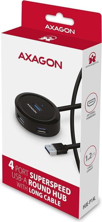 Image du produit Axagon HUE-P1AL concentrateur d'interface USB 3.2 Gen 1 (3.1 Gen 1) Type-A Noir (USB-C, 4 Ports)