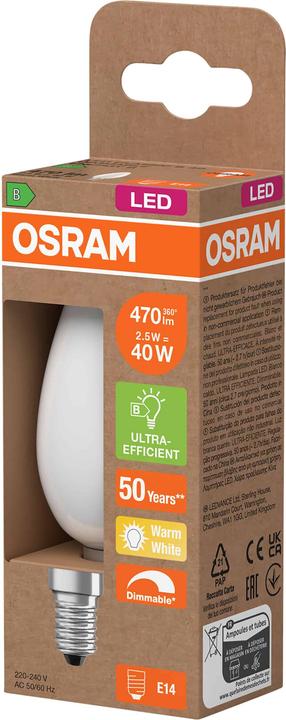 Produktbild Osram LED-Lampe Classic, dimmbar, E14, 2,5 W, 2700 K, EEK: B, 470 lm, warmweiss (E14, 470 lm, 1 x, B)
