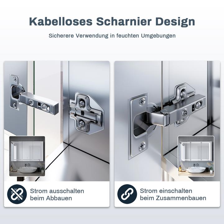 Produktbild SONNI Spiegelschrank mit Licht, 105 x 65 cm, Edelstahl, mit Steckdosen und Touchschaltern, kabellose