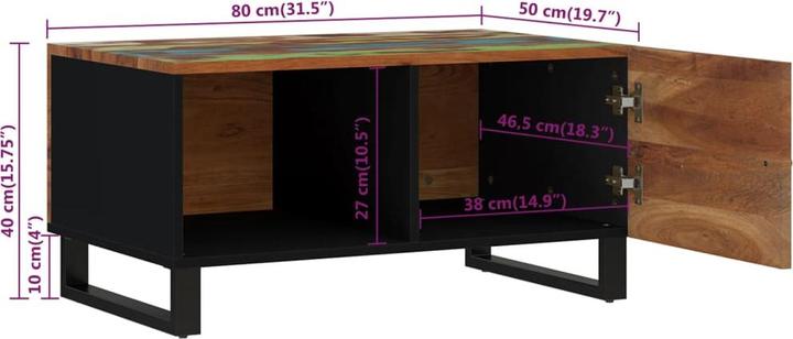Image du produit VidaXL Couchtisch 80x50x40 cm Altholz Massiv (80 x 50 x 40 cm)