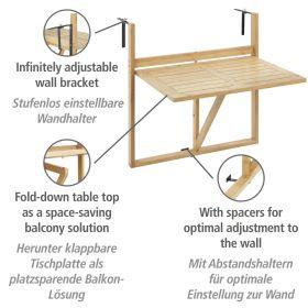 Produktbild Wenko Bambus Balkon-Klapptisch Mod. Waikiki zum Einhängen an Balkongeländer (64 cm)