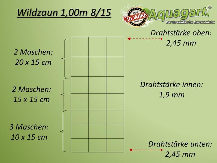 Produktbild Aquagart 250m Wildzaun Forstzaun Weidezaun Knotengeflecht 100/8/15+ Pfosten + Spanndraht