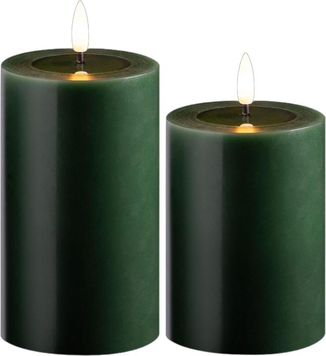 Actual product image Novaliv 2er Set Led Kerzen flackernde Flamme mit Echtwachspiegel grün 7,5cm ø 1x 12,5 cm, 1x10 cm Höhe, LED (2 x)