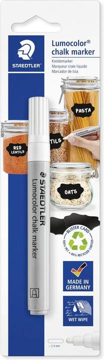 Staedtler Lumocolor Kreidemarker chalk marker, weiss, Blister Strichstärke: ca. 2,4 mm, Rundspitze, geruchsarm (Weiss, 2.40 mm, 1 x)