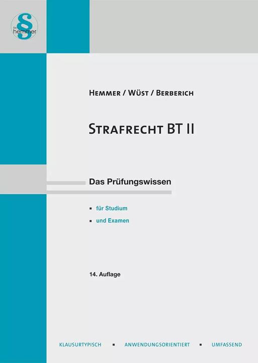 Produktbild Strafrecht BT II (Deutsch, Karl Edmund Hemmer, Achim Wüst, Bernd Berberich, 2021)
