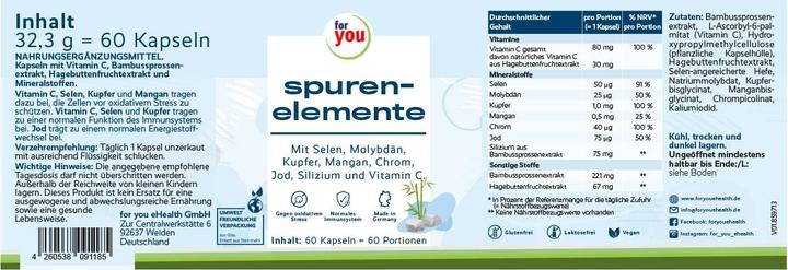 Nutritional values and ingredients For You trace elements complex (60 Piece, Capsules)