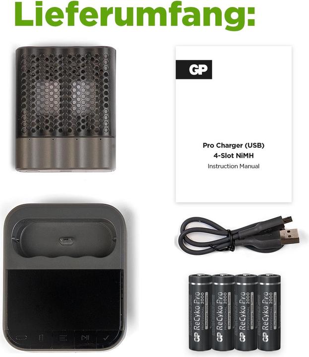 Image du produit GP Batteries ReCyko Pro Dockingstation + 4Port Ladeger./4xAA NiMh 2100mAh (1 pcs, AA, AAA, Piles rechargeables + chargeur)