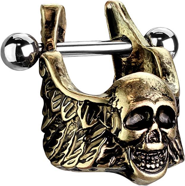 Star Piercing Micro Barbell vergoldet Totenkopf mit Flügel (Chirurgenstahl 316L, Messing)