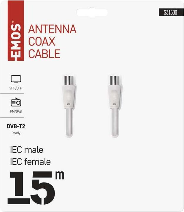 Produktbild Emos Antennen-Koaxialkabel, geschirmt 15m – gerader Stecker (Antennenkabel)