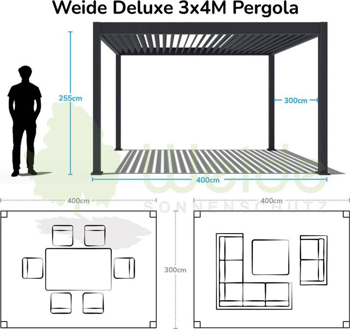 Immagine prodotto Weide Pergola elettrica 3x4m antracite con LED (400 cm, 300 cm)