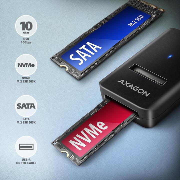 Produktbild Axagon Other Computer Accessory ADM2-AM USB-A 10Gbps - M.2 NVMe&SATA SSD adapter, 10cm USB-A (M.2)