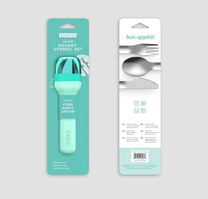 Produktbild ZOKU Besteck-Set To Go, 3-teilig Teal (3 Stück, Besteck Set)