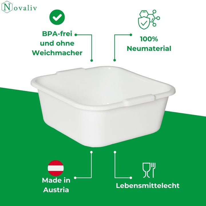 Produktbild Novaliv 10x Spülschüssel eckig 10,5L, 34x34 cm, Weiss, BPA-frei Spülmaschinenfest Ideal für Küche und (34 cm, 10.50 l, 10 x)