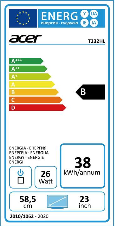 Energie-Label Acer T232HL Touch (1920 x 1080 Pixel, 23")