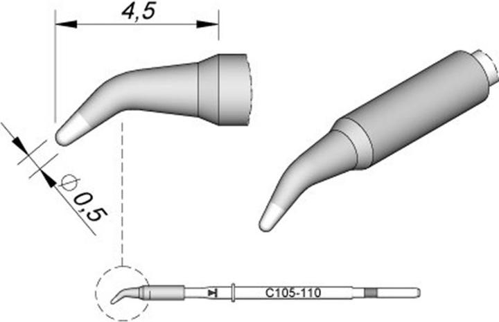JBC Punta per saldatura serie C105, forma rotonda, C105110/Ø 0,5 mm, curva (Punta di saldatura)