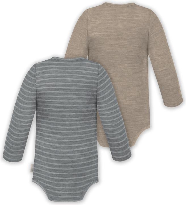 Actual product image Normani Set of 2 unisex baby wrap-around long-sleeved romper onesies made from merino wool - 9351 (68)
