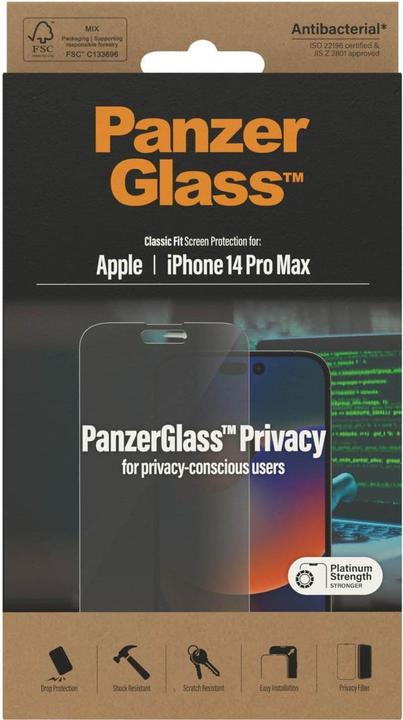 Produktbild PanzerGlass Classic Fit Privacy (1 Stück, Apple iPhone 14 Pro Max)