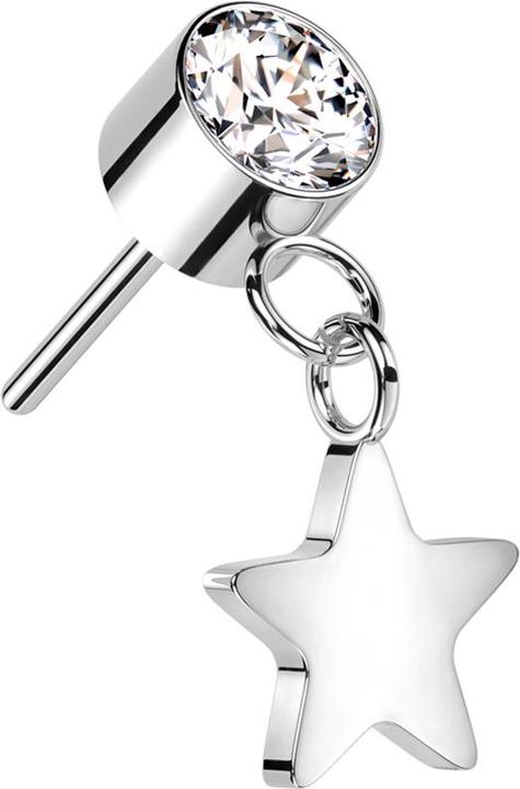 Star Piercing Threadless Zylinder silber Kristall silber Anhänger Stern silber (ohne Messing, Titan G23)