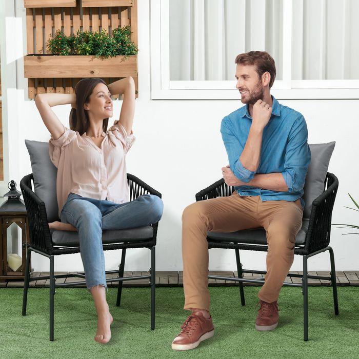 Produktbild Swisshandel24 Gartenstühle 2er-Set, bis 120kg, mit Kissen, geschwungener Sitzschal, im Boho-Stil, Metallrahmen, Sc