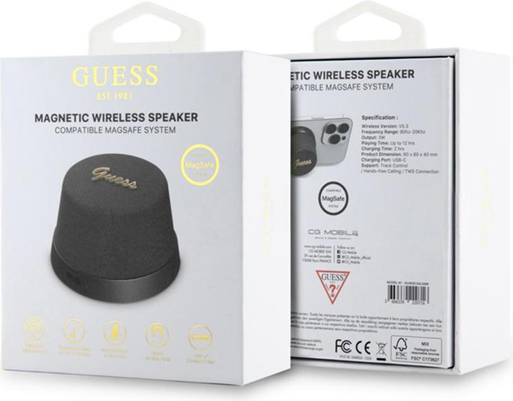 Actual product image Guess głośnik Bluetooth GUWSC3ALSMK Speaker Stand czarny/black Magnetic Script Metal (4 h, USB power delivery)