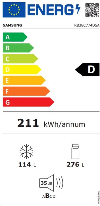 Energy Label Samsung RB38C774DSA No Frost EcoFlex Combined Refrigerator (390 l)
