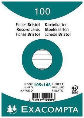 Exacompta Fiche Format de la fiche : DIN A6 Finition de la réglure : lignée (105 x 148 mm, 205 g/m², 100 x)