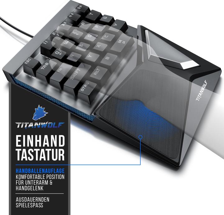 Actual product image Titanwolf Gaming keyboard, mechanical keypad keyboard with 28 keys, one-handed gaming keyboard (DE, Cable)