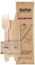 Produktbild Multi Bestecktasche 5/1 mit Holzmesser/Gabel/Serviette/Salz/Pfeffer, 250 Stück/krt