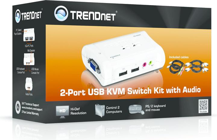Image du produit Trendnet TK-209K Kit de commutateur KVM USB à 2 voies avec audio