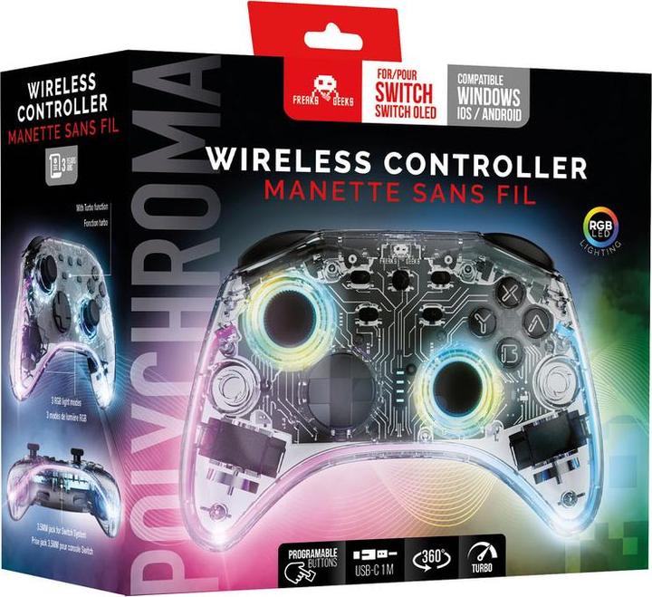 Image du produit Freaks and Geeks Manette Sans Fil pour Nintendo Switch - Transparente à LED - Câble 1M (Switch)