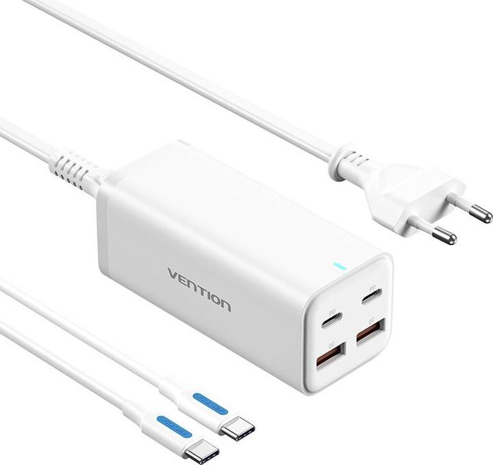 Vention 4-Port USB (C + C + A + A) GaN Charger (100W/100W/18W/18W) EU-Plug White (100 W)