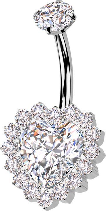 Star Piercing Banane Innengewinde silber Kristall silber gefasst und Kristallherz silber Kristalle silber (ohne Messing, Titan G23)