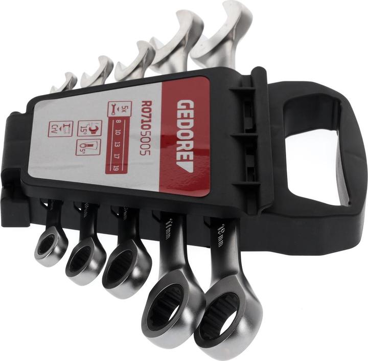 Immagine prodotto Gedore Red rosso R07105005 Set di chiavi combinate a cricchetto SW8-19 mm 5 pezzi (19 mm, 8 mm, 7 mm, 29 mm, 10 mm)