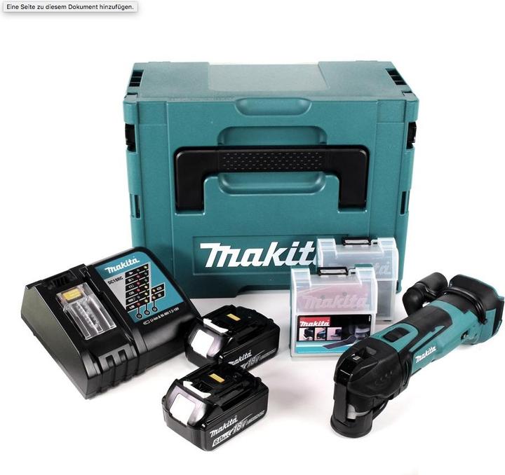 Produktbild Makita DTM 51 RGJX2 Akku Multifunktionswerkzeug 18 V + 2x Akku 6,0 Ah + Ladegerät + 39 tlg. Zubehör