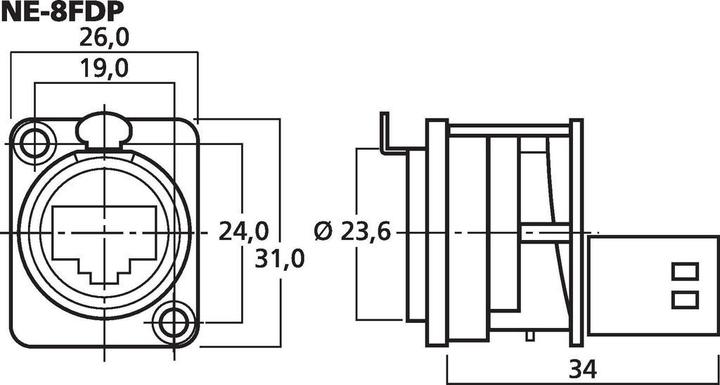 Image du produit Neutrik - Ethercon - Châssis Métallique Avec Rj45 Standard Monté à L'Arrière (UTP, CAT5e, 0.17 m)