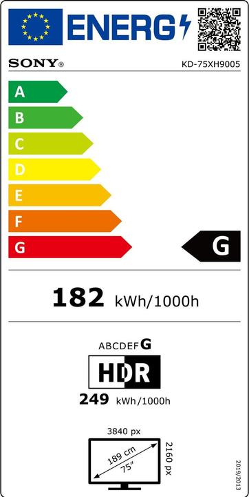 Energy Label Sony KD75XH9005 (75", LCD, 4K, 2020)