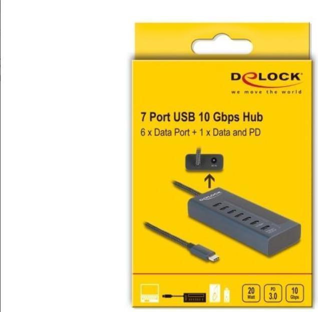 Produktbild Delock USB 10 Gbps Hub mit 7 USB Type-C Ports davon 6 x Date (USB-C, 7 Ports)