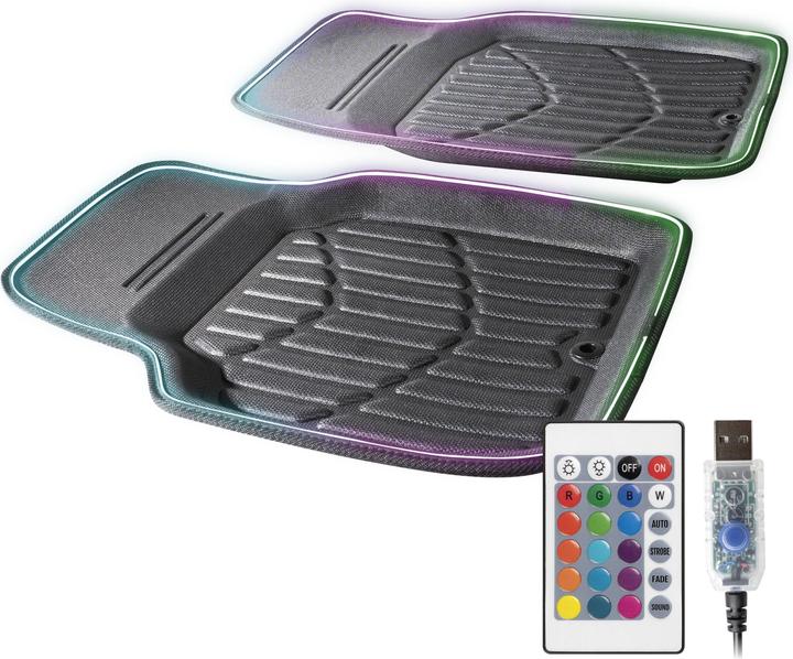 CarComfort LED-Gummimatte Glow mit Farbauswahl, PKW-Fumatte mit Lichtfunktionen und Fernbedienung (1 Set à 3 Fussmatten)
