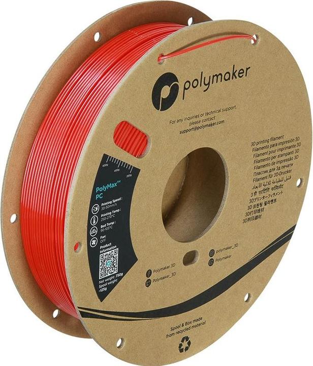 Produktbild Polymaker PolyMax Tough PC Rot 1,75 mm 750 g (PC, 1.75 mm, 750 g, Rot)
