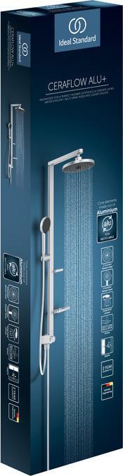 Produktbild Ideal Standard Duschsystem Alu+ ohne Armatur, 2 Ablagen, 2F-Handbrause, 2F-Kopfbrause
