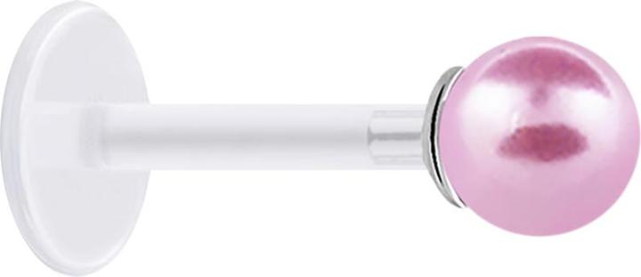 Star Piercing Micro Labret transparent mit Perle Kugel hellpink (ohne Messing, 925 Sterlingsilber, Bioflex)